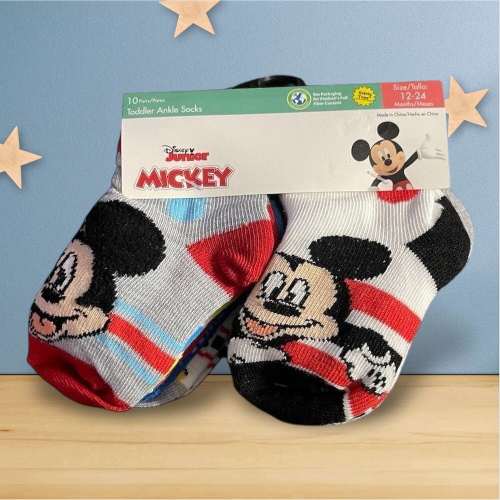 Disney Junior Mickey Mouse Toddler Ankle Socks 10 Pack Boys Size 12-24 Months